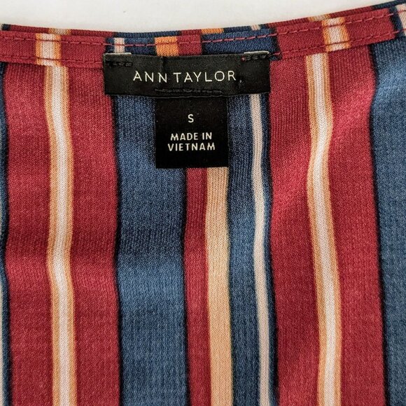 ANN TAYLOR Women's Long Sleeve V-Neck Blouse Top Size S Multi Stripe - Picture 6 of 7